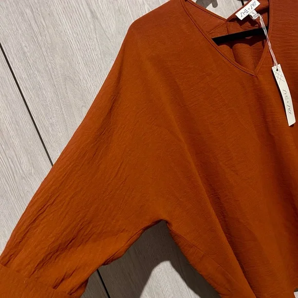 SHE+SKY V-neck, Dolman Sleeve blouse - Burnt Orange - Small - Picture 3 of 5